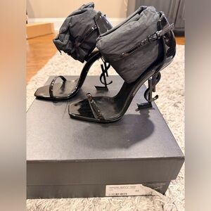 Saint Laurent YSL OPYUM SANDALS IN BLACK PATENT LEATHER Sz 35 US 5